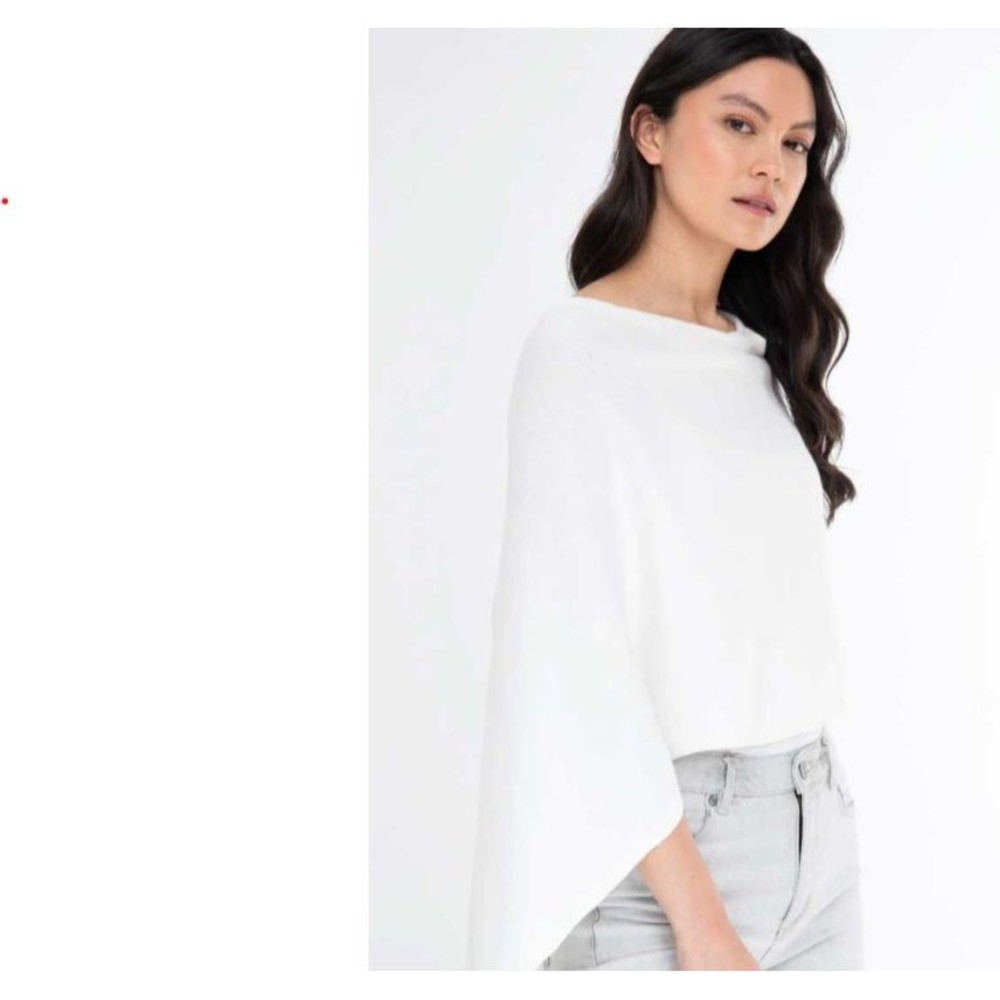 Caroline Grace TradeWind Cashmere Blend Poncho Dress Topper One Size White